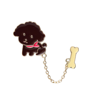 

Cartoon Teddy Dog Cat Chain Bone Drop Oil Brooch With Chain Denim Jackets Pin Badge Jewelry Gift For Kids