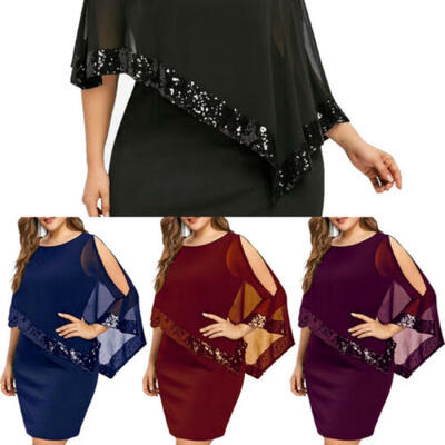 

Women Elegant Chiffon Dress Skirt Formal Bodycon Sheath Sequin Plus Size Dresses