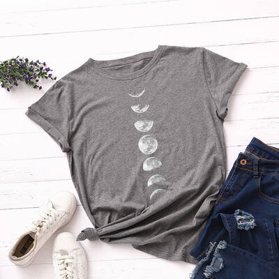 

Plus Size Moon Planet Print T Shirt Women Shirts Cotton O Neck Short Sleeve Summer T-Shirt Tops