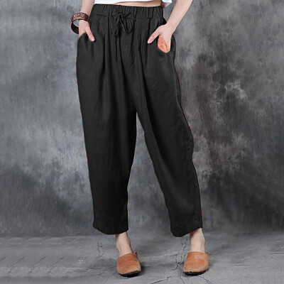 

Plus Size Women Pure Color Wide Leg Pants Solid Trousers Loose Casual Pants