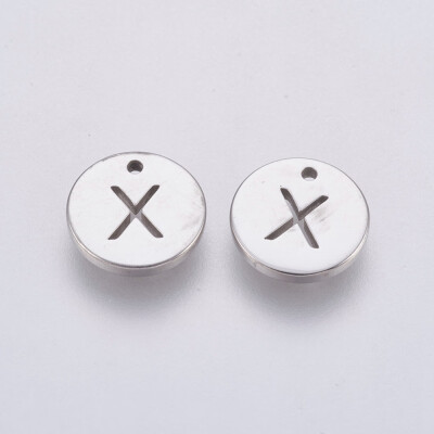 

304 Stainless Steel Charms Flat Round with Letter Stainless Steel Color LetterX 10x1mm Hole 1mm