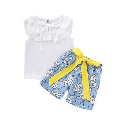 

Fashion Lovely Children Girl Clothes 2PCS Kids Baby Girls Outfits Sleeveless TopsShort Pants Clothes Set Spring Summer