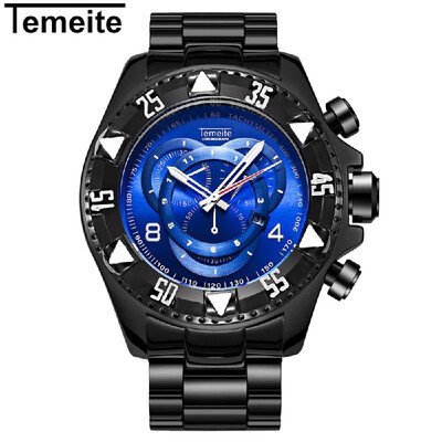 

Temeite Men Fashion Sports Watches Luxury Big Dial Quartz Watch Alloy Band Calendar Luminous Wristwatches