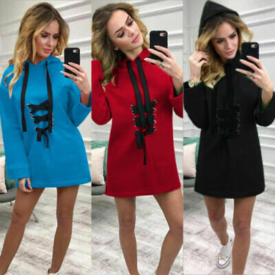 

Casual Women Long Sleeve Solid Hoodie Sweater Dress Blouse Pullover Coat Tops