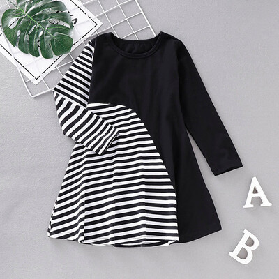 

Toddler Kid Baby Girl Long Sleeve Striped Printed Princess Dress Clothes