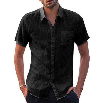 

Toponeto Mens Baggy Cotton Linen Solid Short Sleeve Button Retro T Shirts Tops Blouse
