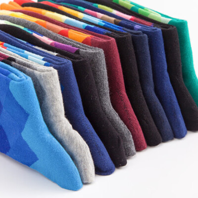 

Mens Middle Stockings Colored Rhombus Lattice Socks Pure Cotton Socks Breathable Multicolour Hose