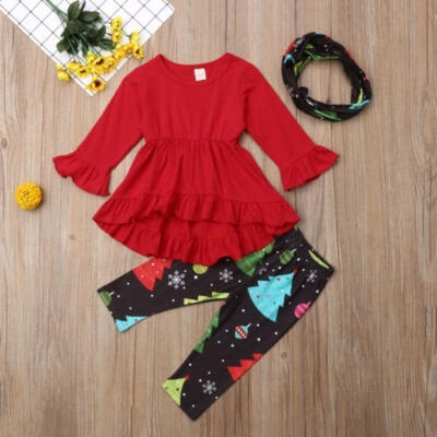 

Christmas Toddler Kids Baby Girl Clothes Ruffle Dress Tops Pants 3Pcs Outfit Set