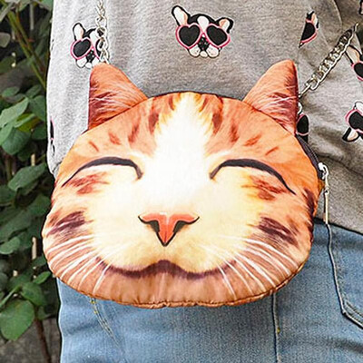 

Cute Fashion Women Crossbody Bag Cat Animal Print Zipper Closure Small Shoulder Chain Bag