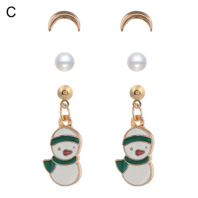 

3 Pairs Christmas SnowmanElkBellSanta Claus Pearl Beads Stud Earrings Jewelry