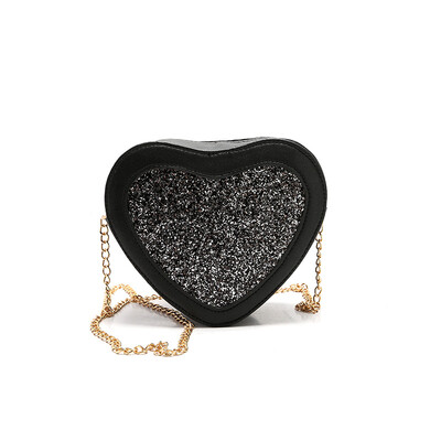 

2017 new arrive Ladies Fashion Small Sequin Messenger Crossbody Bag PU Leather Women Heart Shape Chain Shoulder Bag