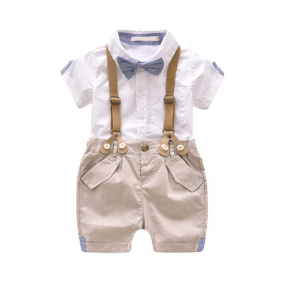 

Children Clothes Set 2018 New Baby Boys Short-sleeved Bow Tie Gentleman TopsStrap Shorts 2pcs Children Clothing Outfits 1-5T