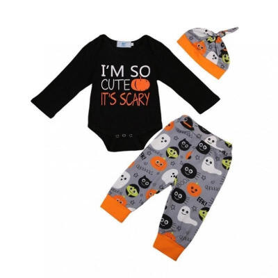 

3pcs Cute Newborn Kids Baby Boys Girls Long Sleeve Pumpkin Romper Long Pants Outfits Halloween Costume Infant Clothes Set