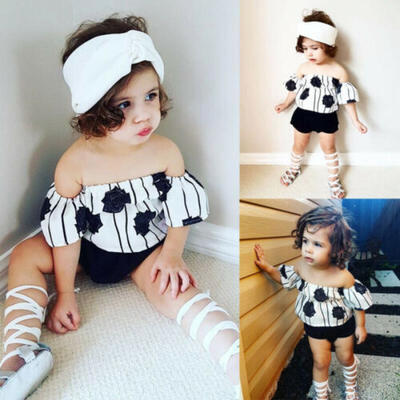 

USA Newborn Baby Girl Off Shoulder Tops Shorts Pants 2pcs Outfits Clothes Summer