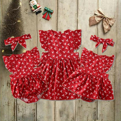 

AUXmas Sister Matching Clothes Toddler Kid Baby Girl Christmas Deer Romper Dress