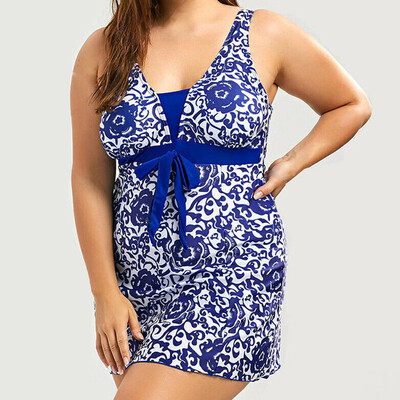 

Plus Size Women Vintage Monokini One Piece Swimwear Bathing Suit Swim Dress