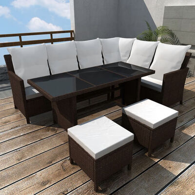 

4 Piece Garden Lounge Set with Cushions Poly Rattan Brown