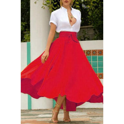 

NEW Women High Waist Flared Pleated Long Dress Gypsy Maxi Skirt Full Length