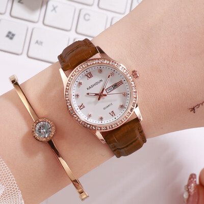 

New fashion girl watch double calendar water drill belt quartz watch woman Korean version of the Internet celebrity steel belt wom