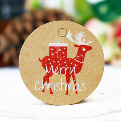 

50Pcs Christmas Hat Kraft Paper Gift Tags Scallop Label Luggage Blank Strings