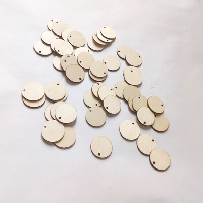 

50pcs set Unfinished Wooden Cutout Round shape Hanging Slices with a Hole DIY Wood Crafts Props for Home Decoration
