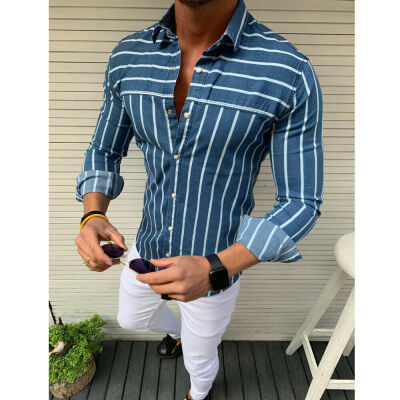 

Fashion Mens Slim Fit Stripe Long Sleeve Muscle Tee T-shirt Casual Tops Blouse