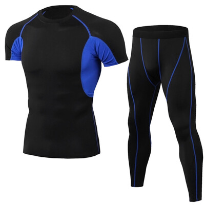

Toponeto Mens Elastic Fitness T-shirt Fast Drying Tops Long Pants Sports Tight Suit