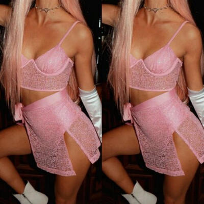 

Sexy Women 2 Piece Bodycon Summer Crop Top&Skirt Set Bandage Dress Party Set