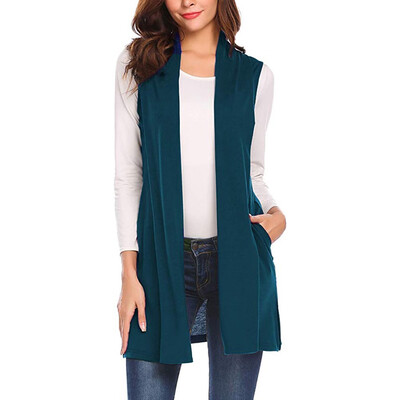 

Toponeto Womens Long Vests Sleeveless Draped Lightweight Open Front Cardigan Vest