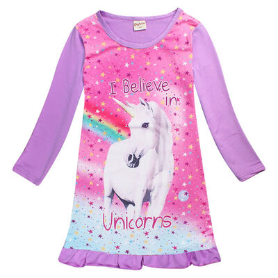 

Kids Girls Unicorn Long Sleeve Dress Nightwear Pyjamas Nightie Dress