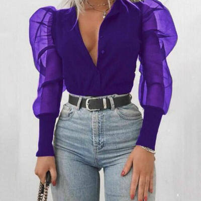 

PLUS -2XL Women Tulle Ruffle Short Sleeve T Shirt Ladies Sexy Casual Blouse Top
