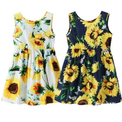 

Summer Toddler Baby Girls Sleeveless Dress Kids Sunflower Print Dress Floral Casual Party Skater Dresses Sundress