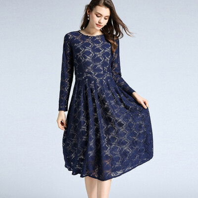 

2018 Autumn Lace Dress Work Casual Slim Beaded Sexy Hollow Out Dresses Women Slim A-line Runway Vintage Vestidos