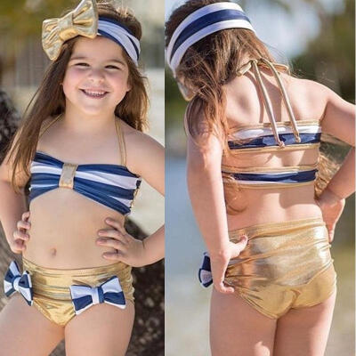 

Summer Kids Baby Girl Striped Bikini Swimsuit Swimwear Bathing Suit Beachwear