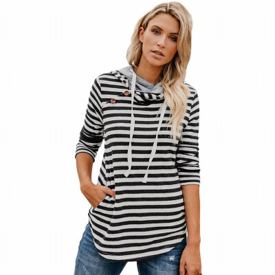 

Striped long-sleeved hooded womens sweatshirt loose casual sports hoodie