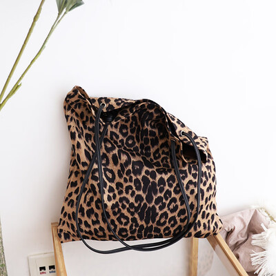 

LEFTSIDE Japanese Style Leopard Bag For Women 2018 Casual Handbags Canvas Tote Shopping Bag One Shoulder Bags Woman Handbags