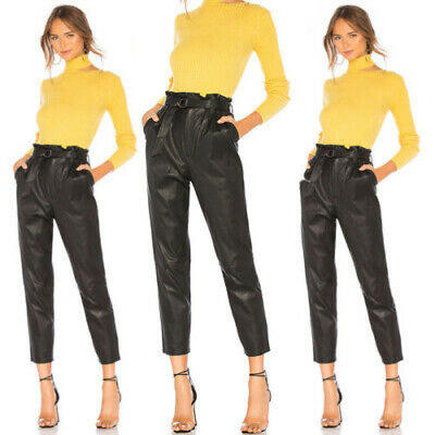 

Womens Sexy PU Leather Pants Stretchy Casual Pencil Trouser High Waist Straight
