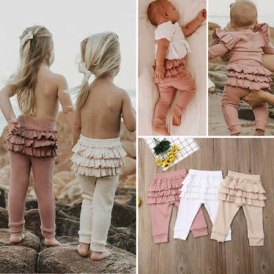 

Newborn Kids Baby Girl Solid Ruffle Leggings Bottoms Cotton Long Pants Trousers