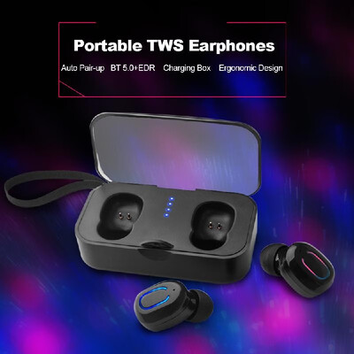 

Portable TWS Earphones True Wireless Bluetooth Headphones Bluetooth 50EDR In-ear Stereo Earbuds with Mic Charging Box