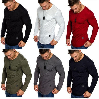 

2018 New Men Casual T Shirt Cotton Long Sleeve O-Neck Silm Fit T-shirt Mens Fashion Solid