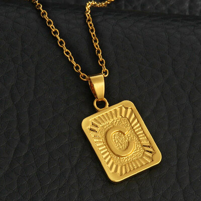 

18"-30" Womens Mens Gold Plated Initial A-Z Letter Pendant Necklace Steel Chain