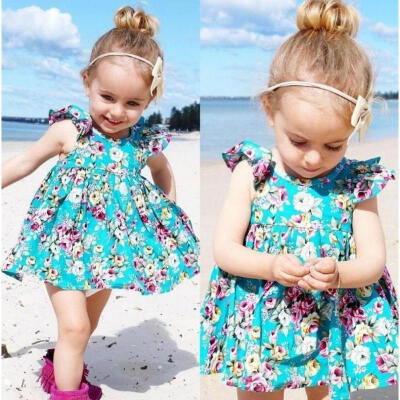 

Cute Toddler Baby Girl Summer Ruffle Floral Dress Sundress Briefs Outfits Set