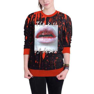 

Halloween Women Lips Blood Drops Print Sweatshirts Casual Round Collar Pullover New Fashion Long Sleeve Loose Hoodies