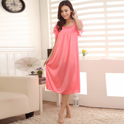 

Women Dress Sleepwears Short Sleeve Solid Color Thin Sexy Sweet Loose Summer
