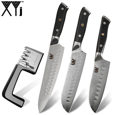 

XYj 4pcs Damascus Steel Knives Set 8 7 65 Chef Santoku Sharp Knives Sharpener Tools