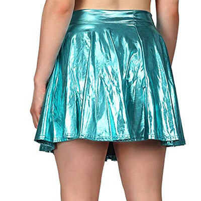 

Womens Shiny WET LOOK PU Leather Skater Flared Pleated Mini Party Dance Skirts