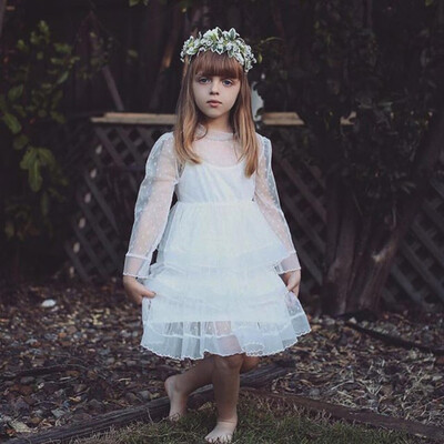 

Toddler Kids Baby Girls Lace Tulle Long Sleeve Cake Princess Dresses Clothes