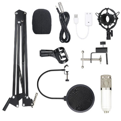 

BM800 Condenser Microphone Lit Pro Audio Studio Recording & Brocasting Adjustable Mic Suspension Scissor Arm Pop Filter