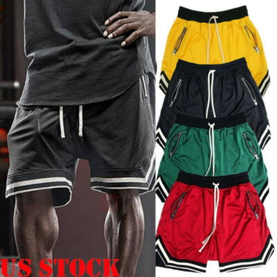 

US Mens Casual Short Pants Gym Fitness Running Sports Breathable Mesh Quick Dry