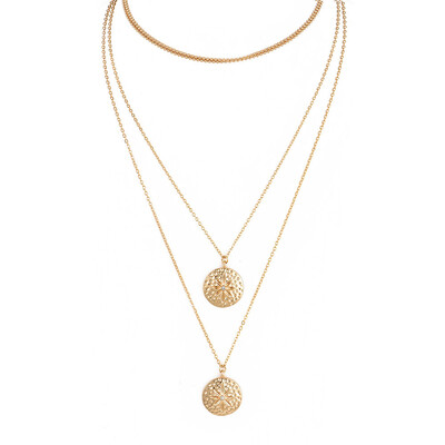 

Tocona Hot New Arrive Multilayer Round Pandents Necklace Vintage Gold Link Chain Bohemia Necklaces&Pendants for Women 6119